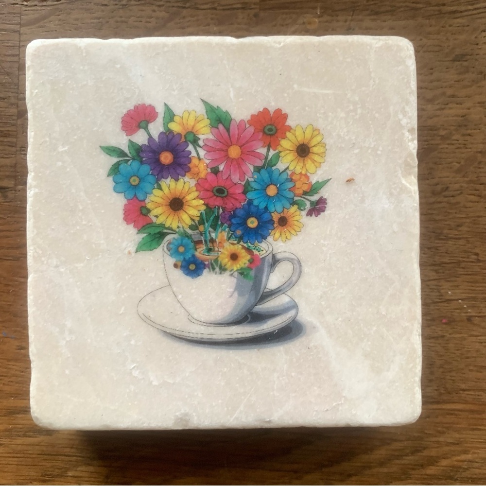 Colorful Floral Cup Art Coaster